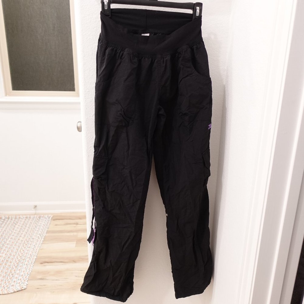 Zumba Fitness Black Convertible Cargo Pants Purple Tassels